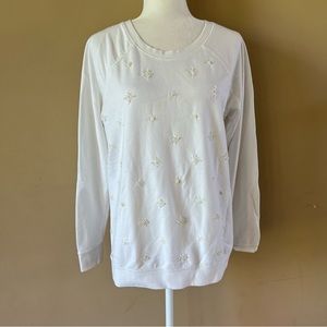 Old Navy Large White Cream Sweater Crewneck Sweatshirt Sequins